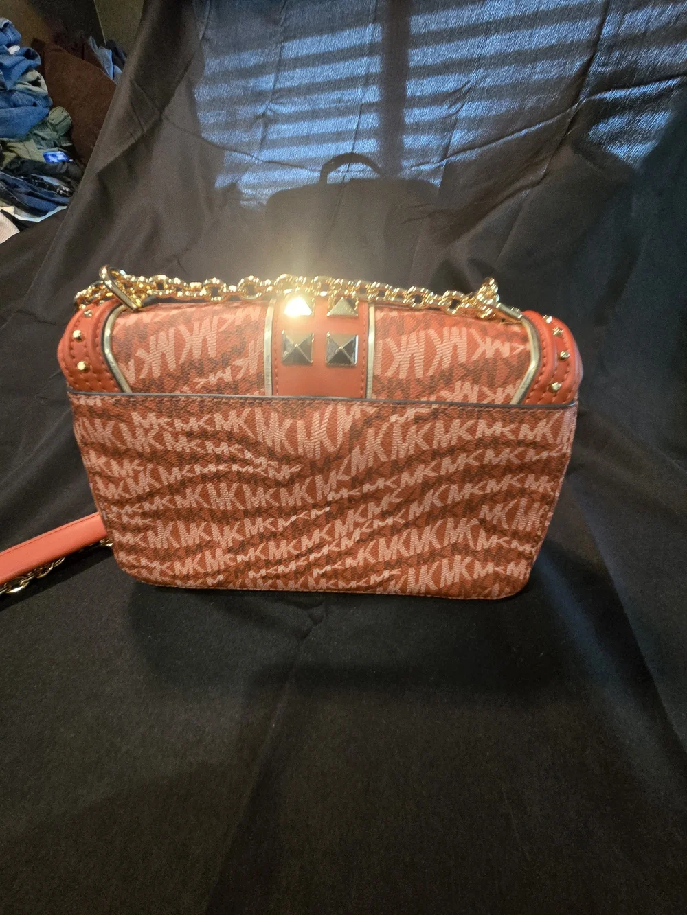 Michael Kors Orange Logo Studded Chain Crossbody Bag